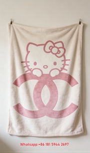 Luxury Chanel Style Pink Hello Kitty Flannel Throw Blanket IMG_7388